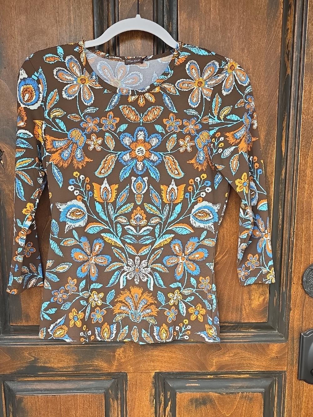 J. McLaughlin Brown Floral Embroidered-Style Long Sleeve Tee